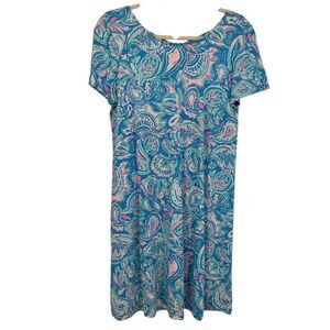 Lilly Pulitzer Short Sleeve Criss‎ Cross Back Tee Shirt Dress Blue/Pink Medium